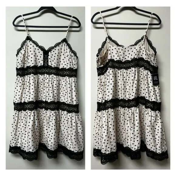 NWT EXPRESS Polka Dot Lace Detailed Trapeze Dress, Sz L - Picture 2 of 16